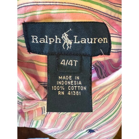 Ralph Lauren Shirt Boys 4 Pink Green Stripe Cotton Button Down Preppy NWT - Picture 7 of 9